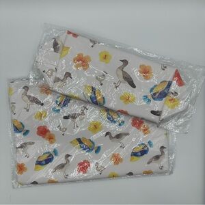 Happy Wahine Large Pouch and Cosmetic Bag Set Humu Nene Hibiscus White NEW